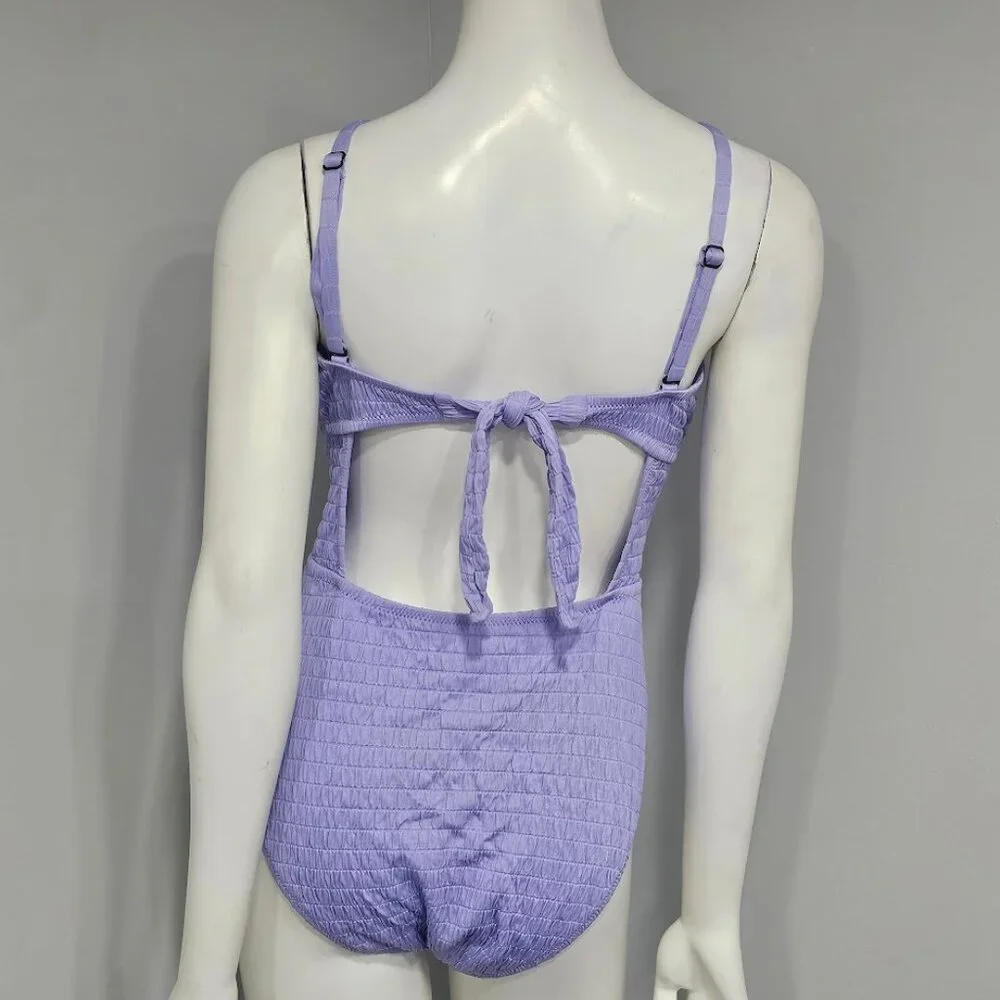 Bar III Pucker up Textured Key Lavender Haze One-Piece Swimsuit